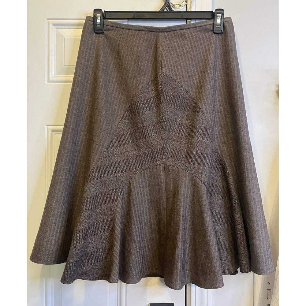 VTG Casual Corner Womens Tweed Mixed Media Plaid Midi Skirt Size 8 Dark Academia